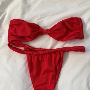 Hard Swimwear Red Bandeau Bikini Set - Solid Strapless Top & High-Cut Bottom